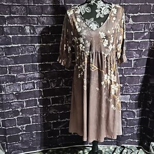 Pink Daisy Floral Short Ruffle Sleeve Dress size Large